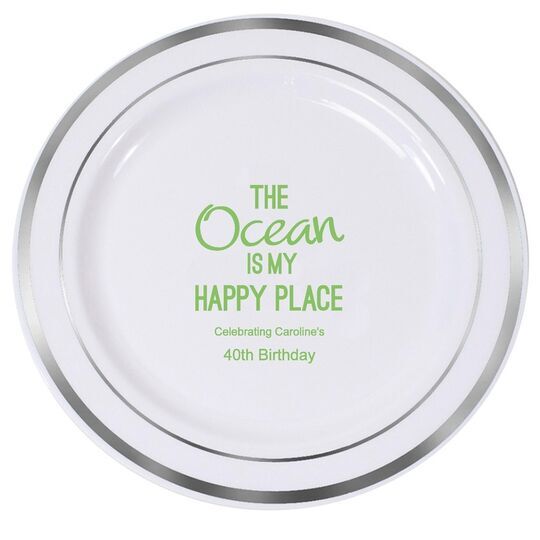 The Ocean is My Happy Place Premium Banded Plastic Plates